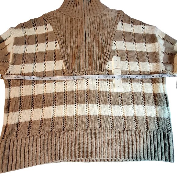 Plaid Mock Neck Sweater By A New Day In Taupe & Cream Acrylic/Cotton Blend Siz S - Picture 6 of 12
